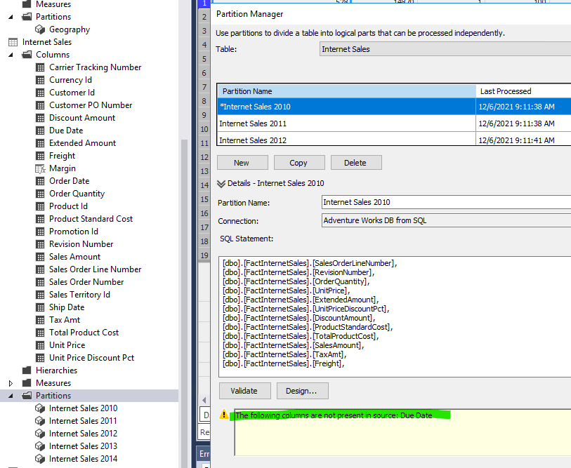 Can we modify the partition definition for newly generated partitions in SSAS Tabular