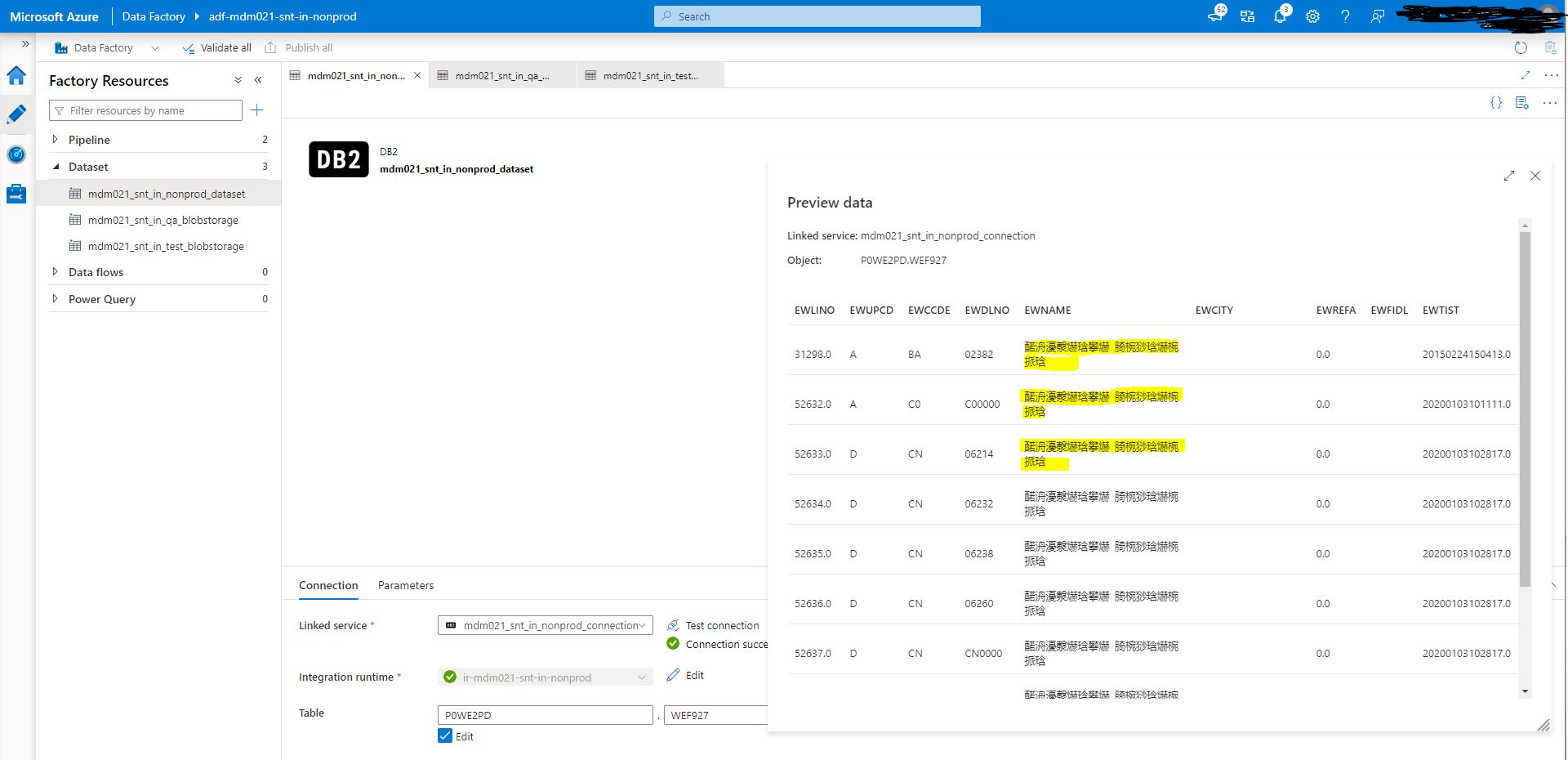 Data Factory result