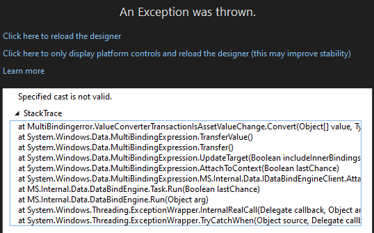 Visual Studio 2022 Designer Throws 'Specified Cast Is Not Valid' Exception  When Loading Wpf Window - Microsoft Q&A