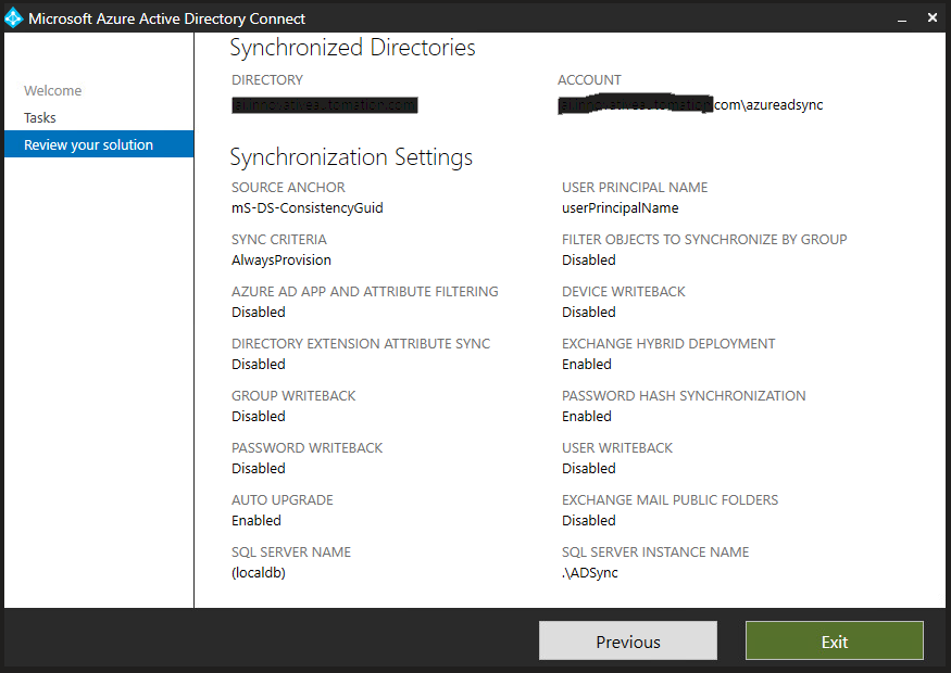 microsoft azure ad sync account