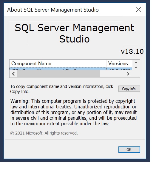 Small Dialog boxes in SQL Server Management Studio (SSMS) 18.9.2 ...