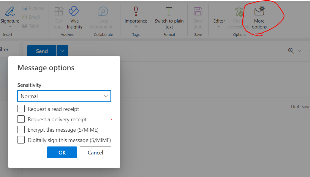 outlook web app more options vs encrypt button - Microsoft Q&A