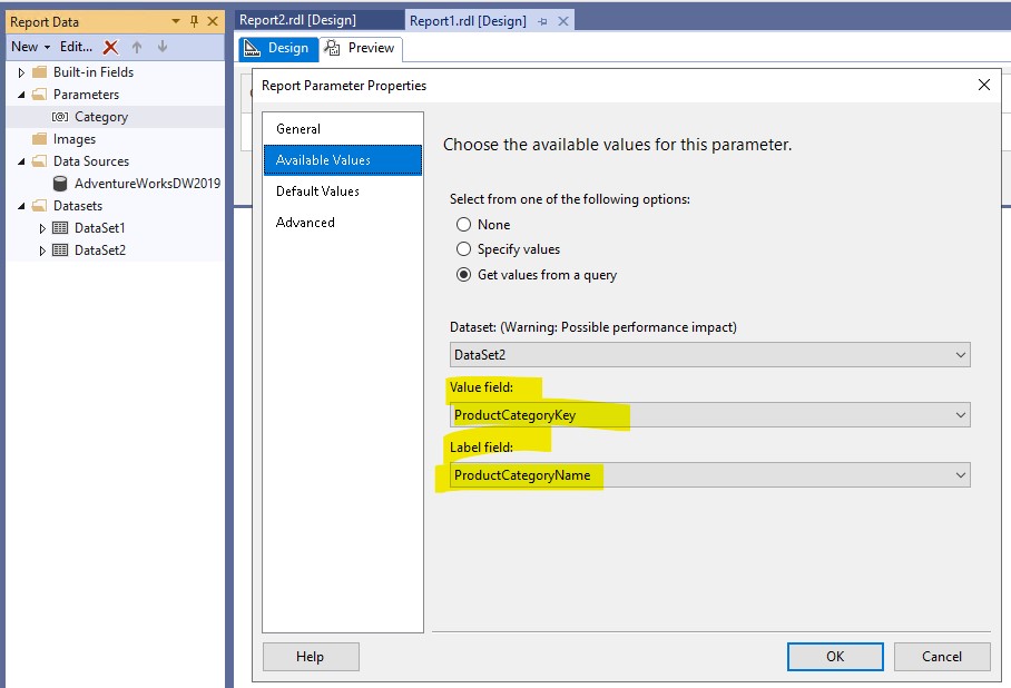 Placeholder showing parameter values without showing table names in ...