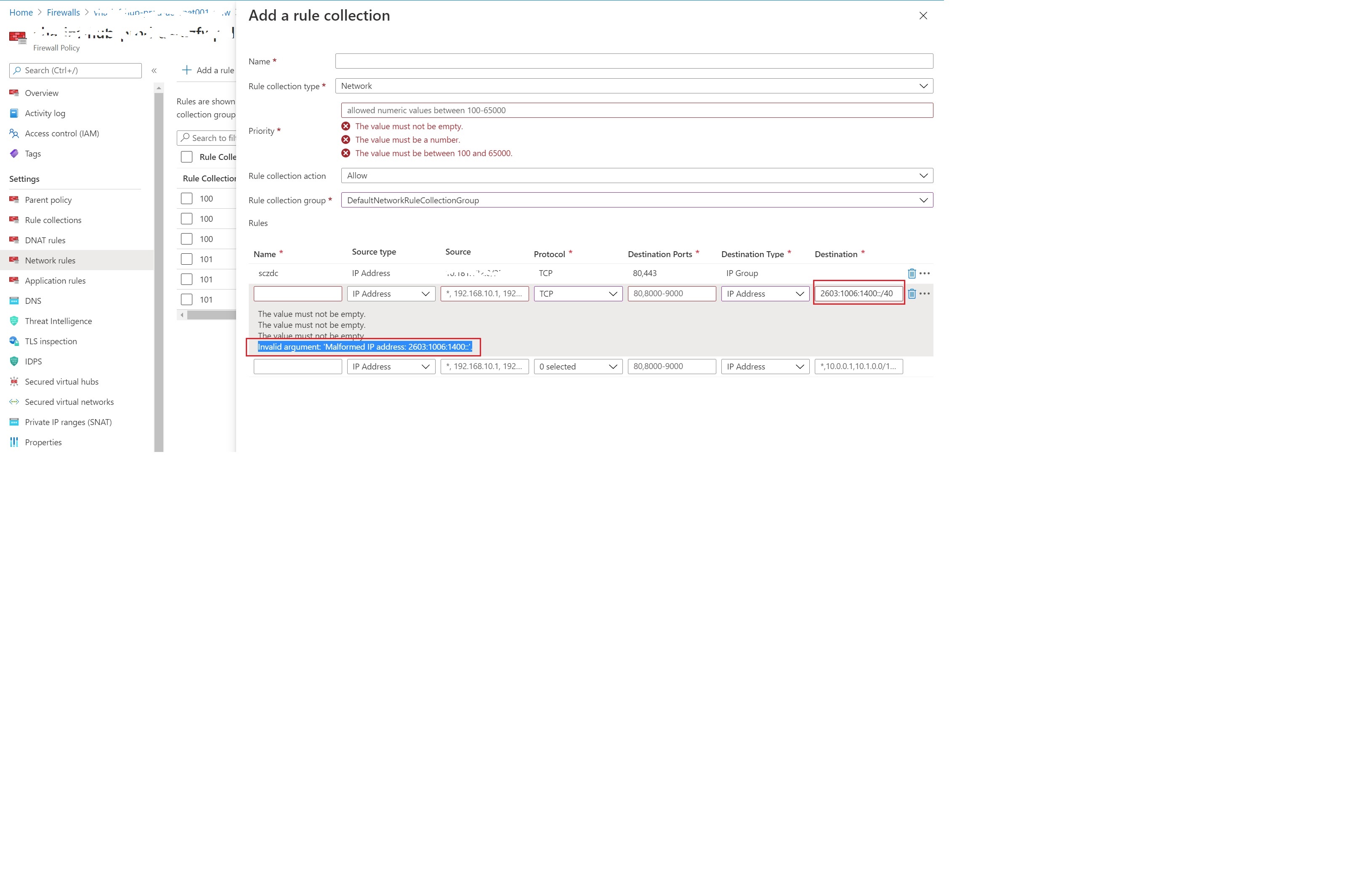 malformed ip address azure