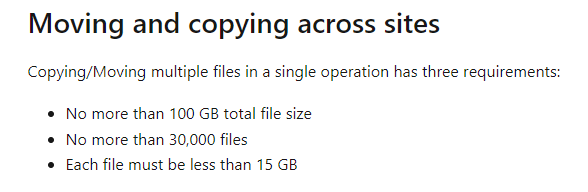 Moving and copying across sites: