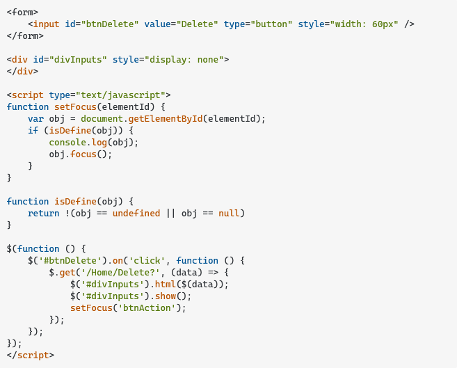 There's no focus effect when using ajax to embed html into current page and set focus - Microsoft Q&A There's no focus effect when using ajax to embed html into current page and set focus - Microsoft Q&A