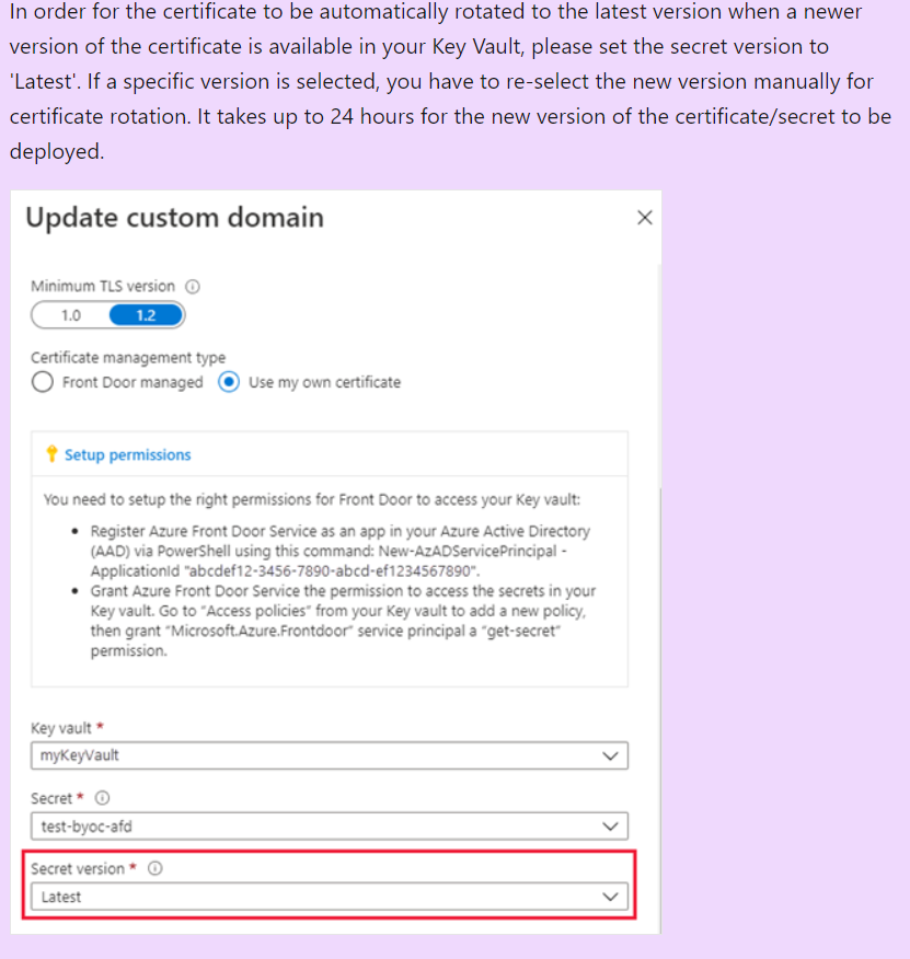 Not able to set Certificate/secret to quot Latest quot via Powershell/Rest when