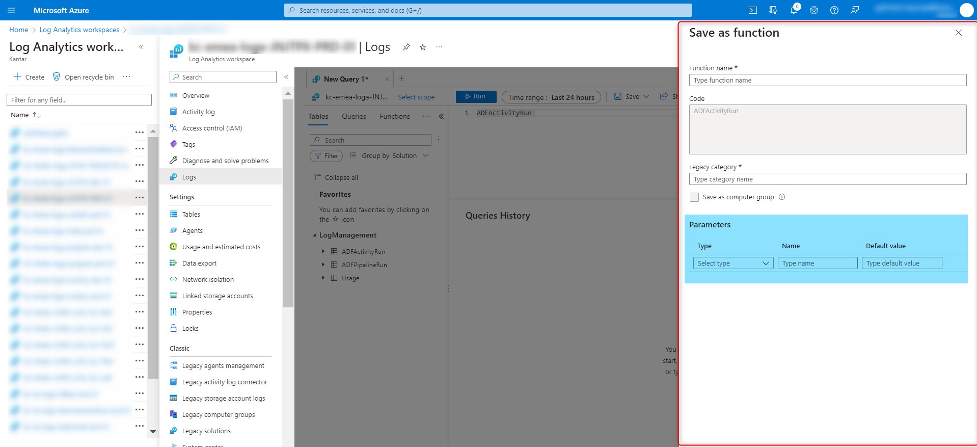 Log Analytics Workspace-Save as function