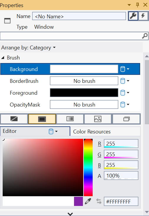 VS XAML Properties