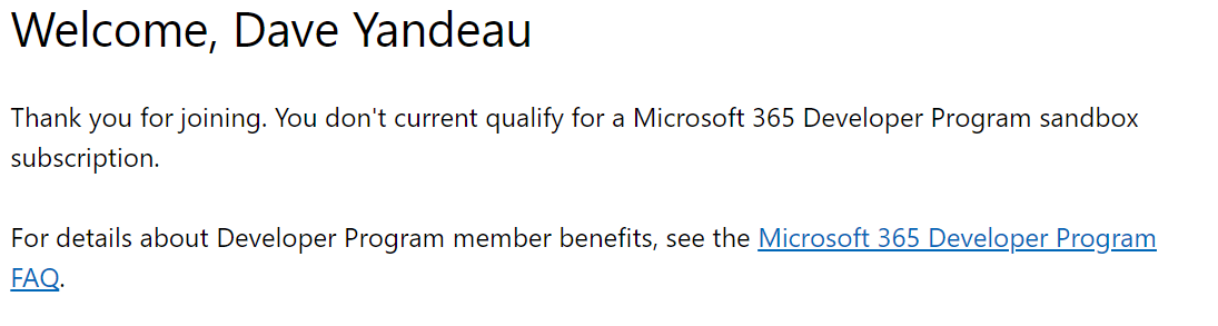 Can't create Microsoft 365 Developer Program Sandbox after original was ...