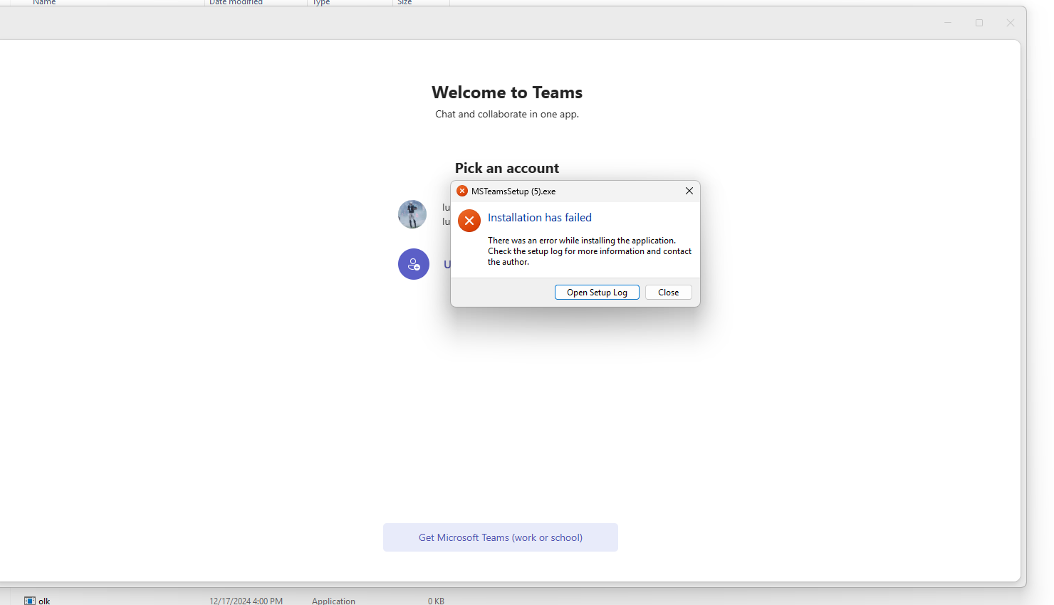 teams error install