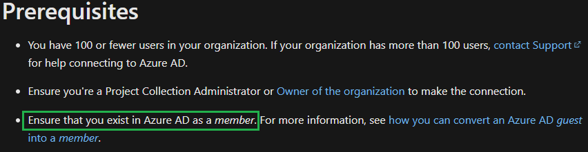 Unable to integrate azure ad with azuredevops organization - Microsoft Q&A