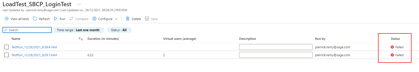 Azure Load Testing : Status still failed even though there are no ...