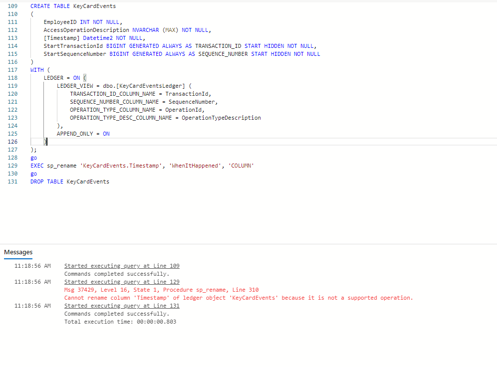 SQL Server - Rename a column in a ledger enabled table. - Microsoft Q&A