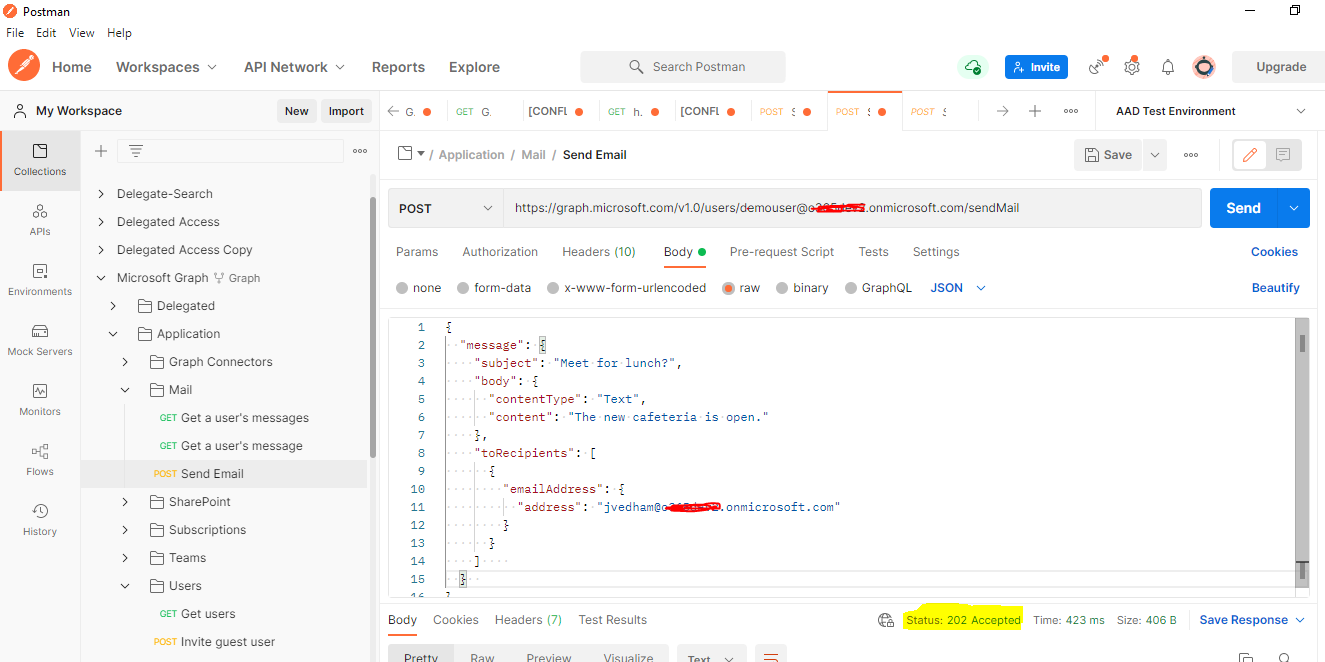 Send mail for user with application auth token return 403 error ...