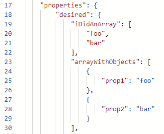 arrays in the device twin