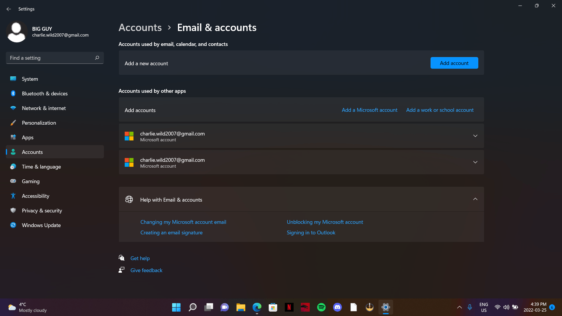 I have An old and new Microsoft account using the same email signed in ...