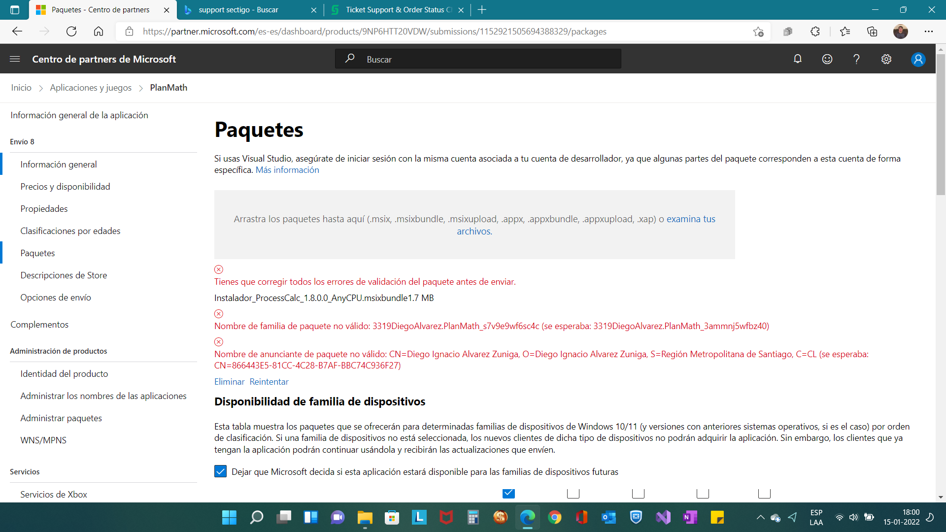 Errores al publicar aplicacion en Microsoft Store - Microsoft Q&A