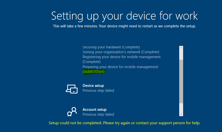 Hyprid AD Autopilot Server error code80180005 on win10 device
