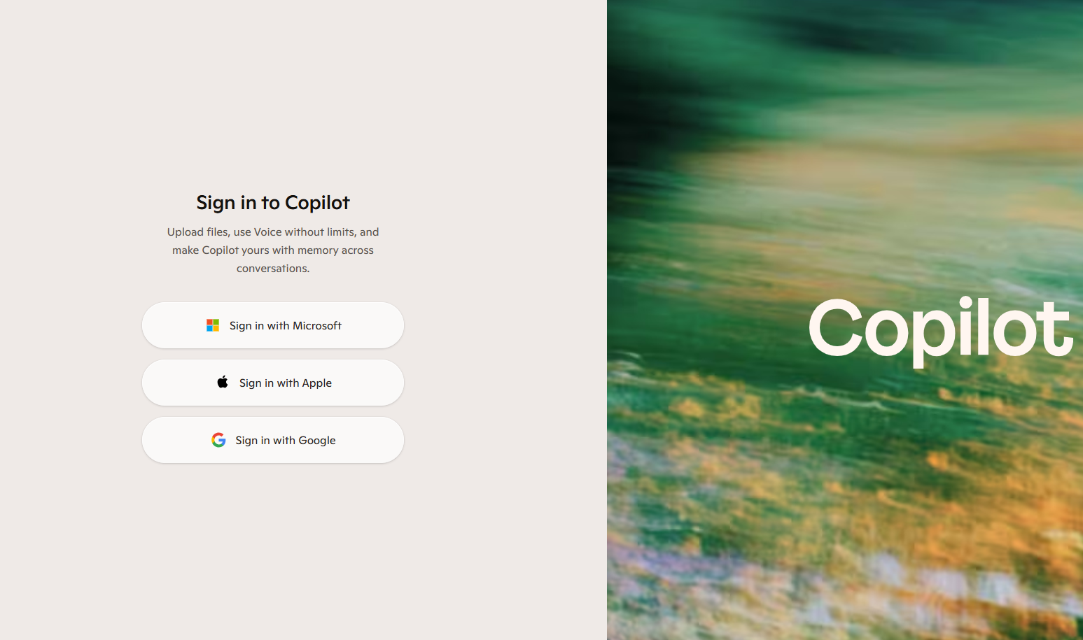 Copilot Log in screen 