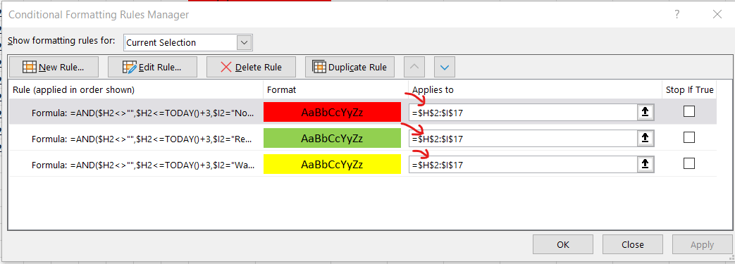conditional formatting with date today+3 with corresponding information ...