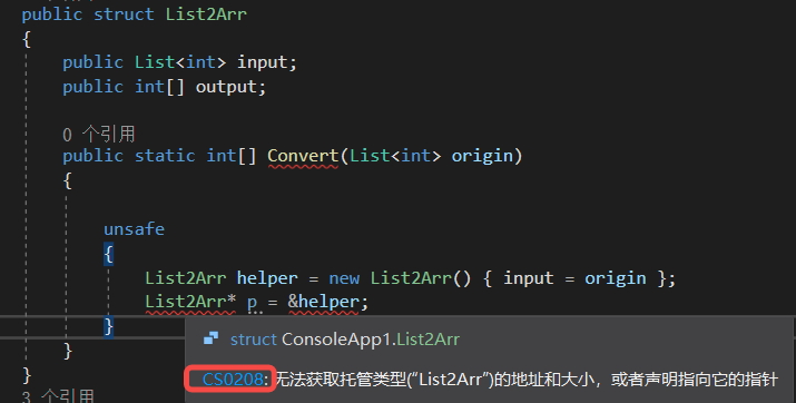 About Csharp unsafe code error CS0208 - Microsoft Q&A