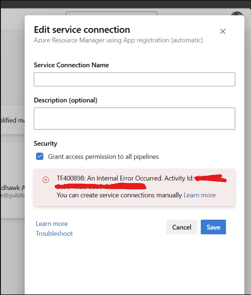 Unable to update service connection in Azure DevOps - Microsoft Q&A