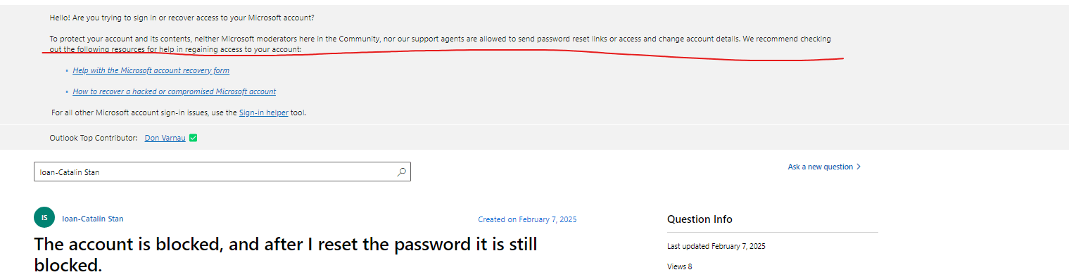 The account is blocked, and after I reset the password it is still ...