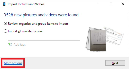 windows 10 photos import destination
