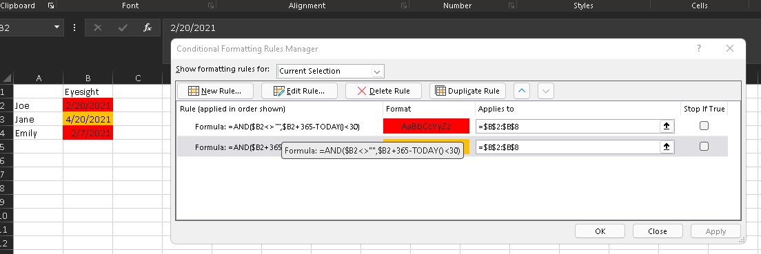 Conditional Formatting Expiry Dates