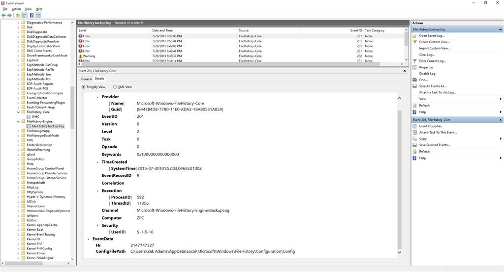 File History Error 201 - Microsoft Q&A