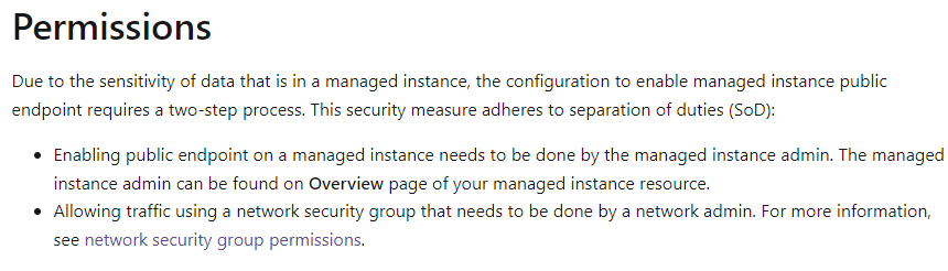Azure SQL Managed Instance Pool Public Endpoint Requirement - Microsoft Q&A