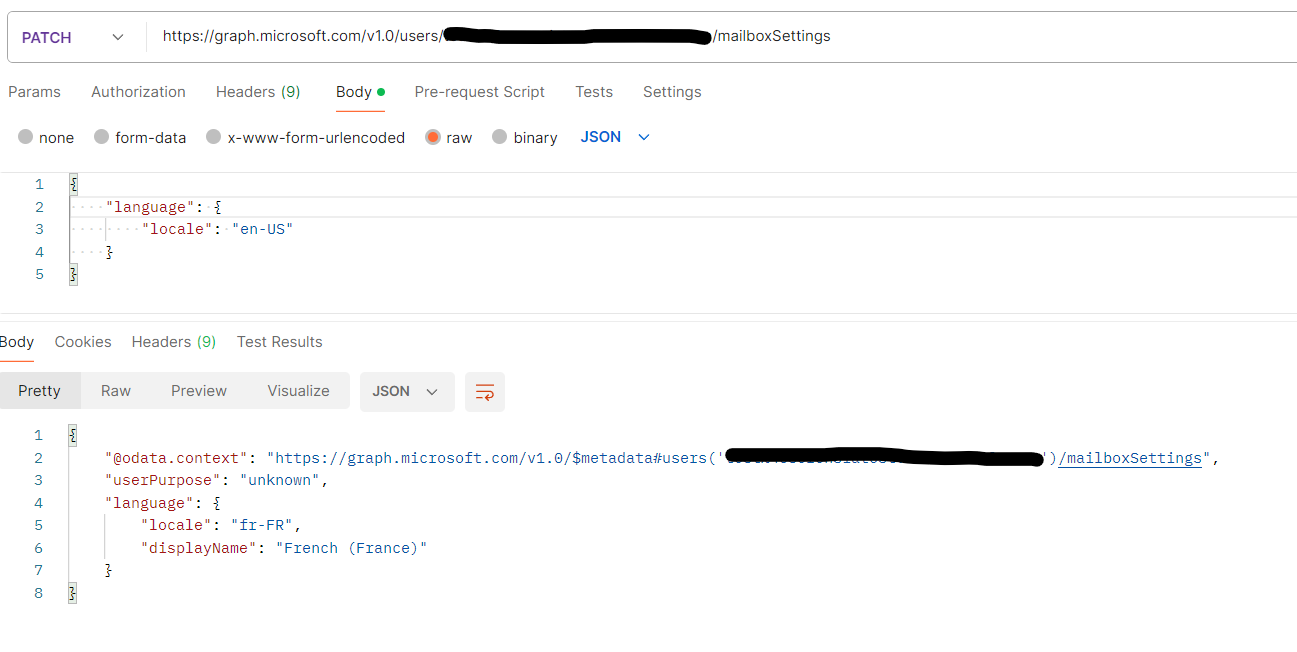 MailboxSettings language Patch not working Microsoft Q&A