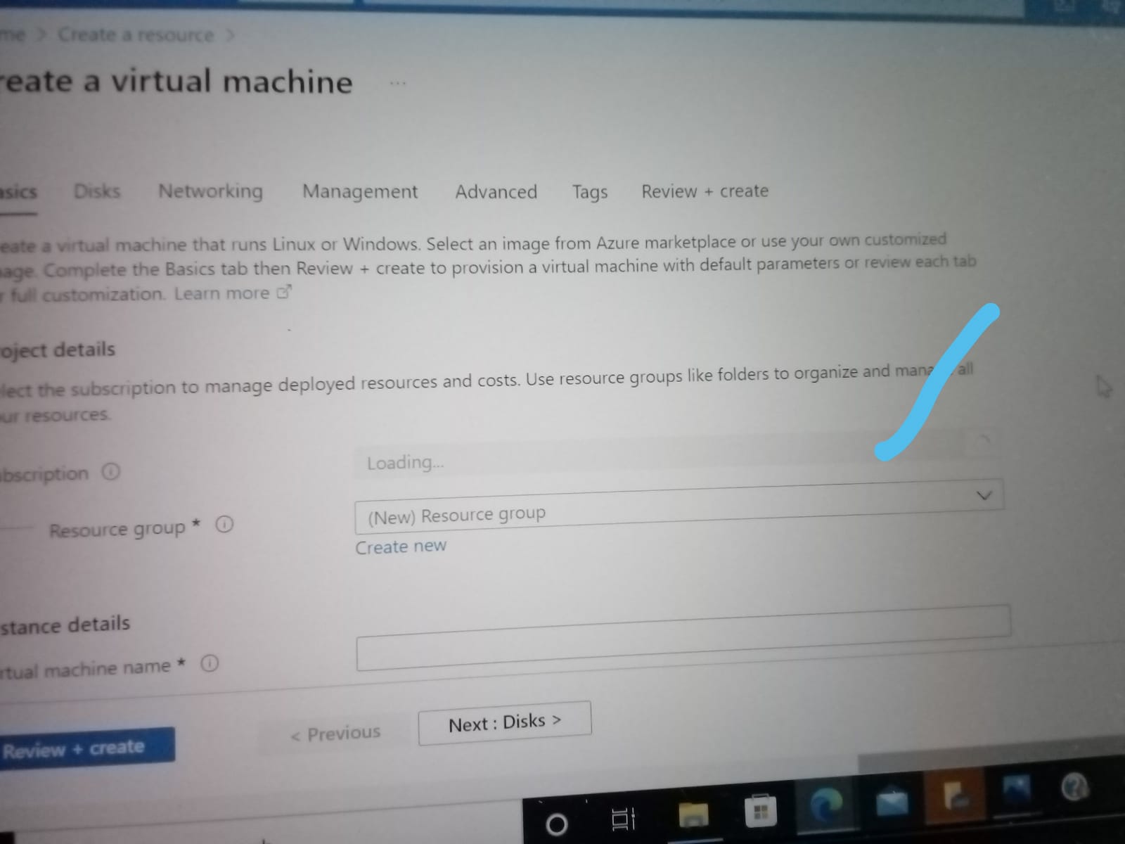 subscription part is loading when i am creating VM - Microsoft Q&amp;A