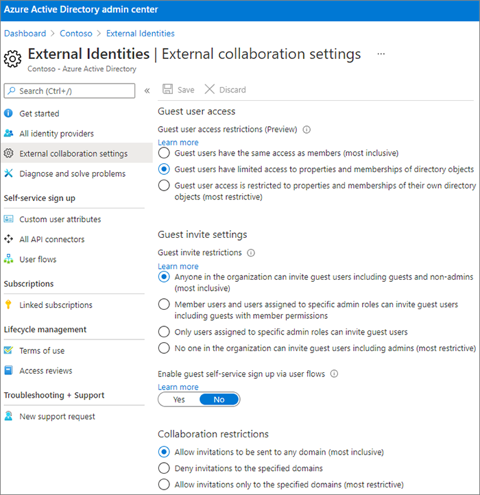 Screenshot of Azure Active Directory Organizational Relationships Settings page.