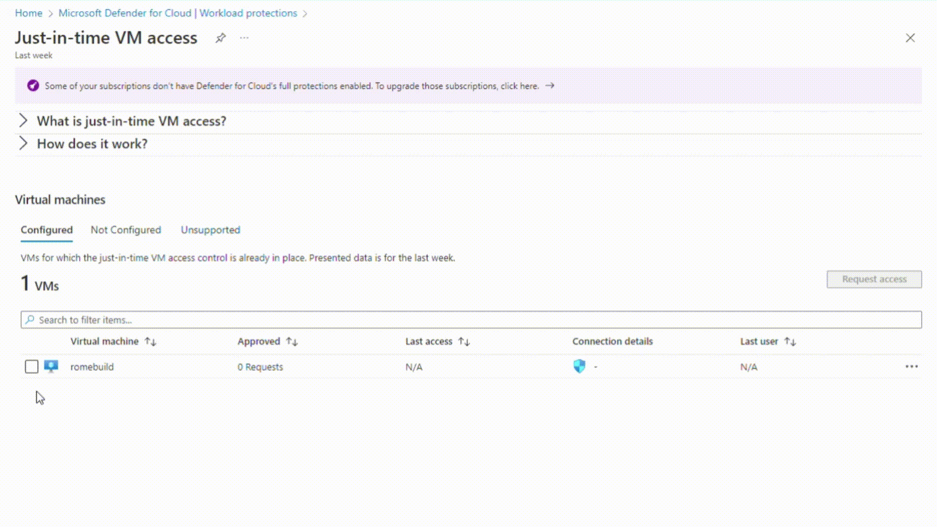 Screenshot showing configuring JIT VM access in Microsoft Defender for Cloud.