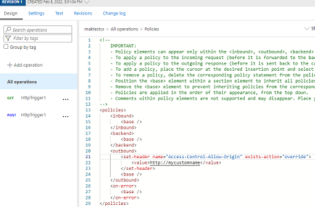 How to get the Allow Control Allow Origin header response in AZURE api ...