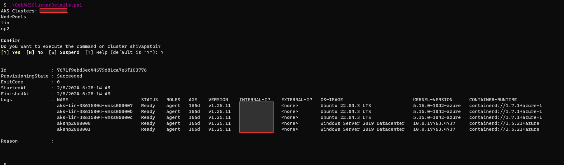 I would like to.get running node details along with cluster and ...