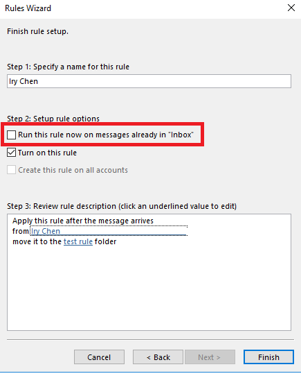 Outlook Inbox Rules doesn't work on existing mails, but works when new ...