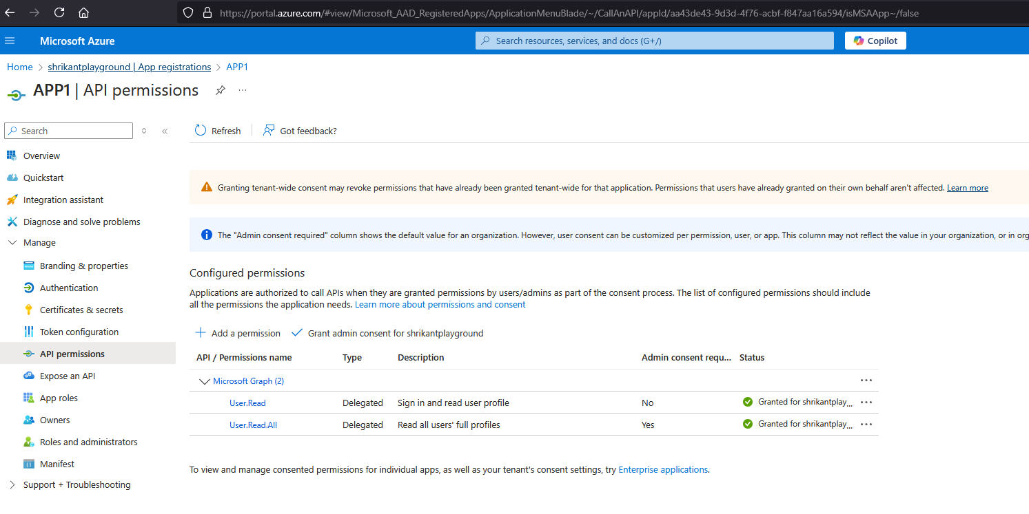Postman Testing for Apps in Entra gives 