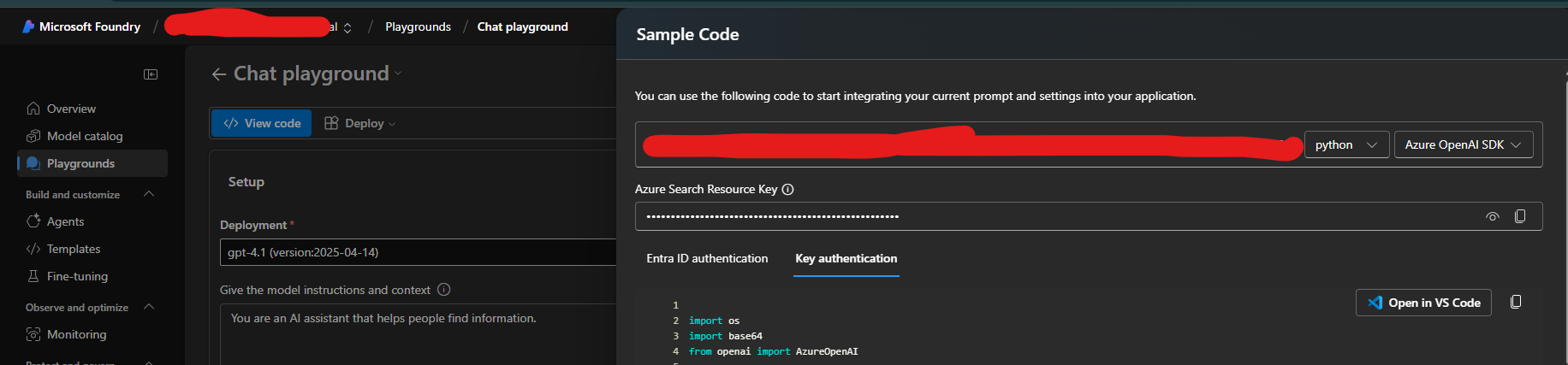 Facing issue with the code sample available on azure openai - Microsoft Q&A
