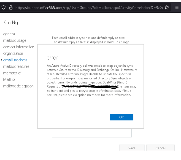 unable to change email address - Microsoft Q&A