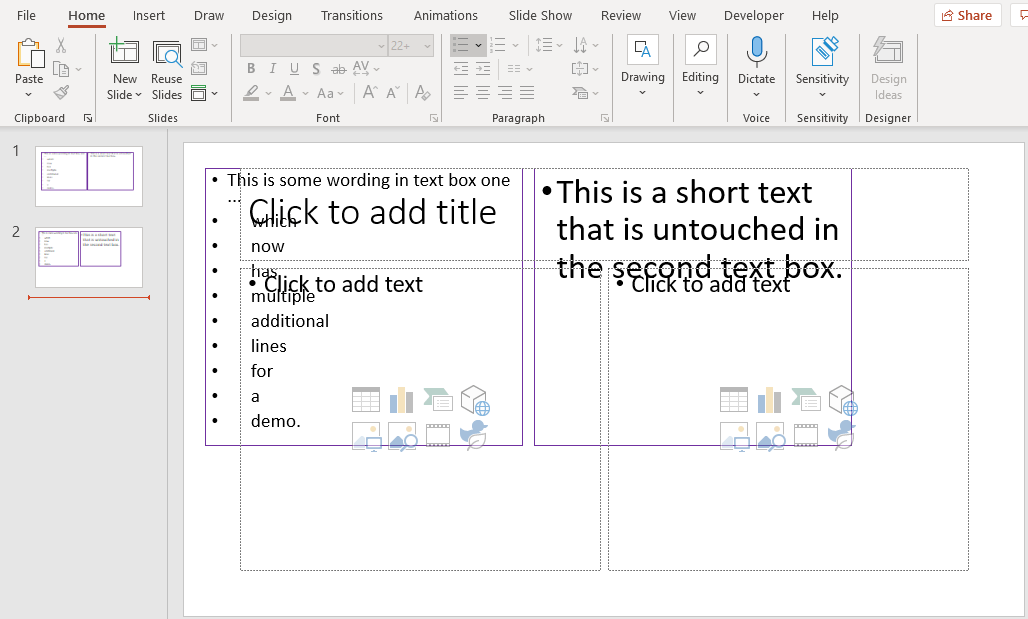 PowerPoint - how to connect the font size between two place holders (or ...