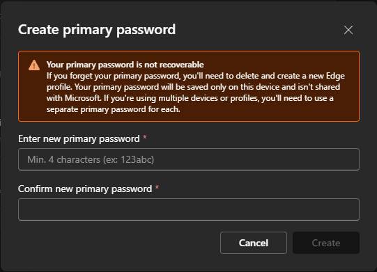 can i make edge to require a different pasword then the windows sign in ...