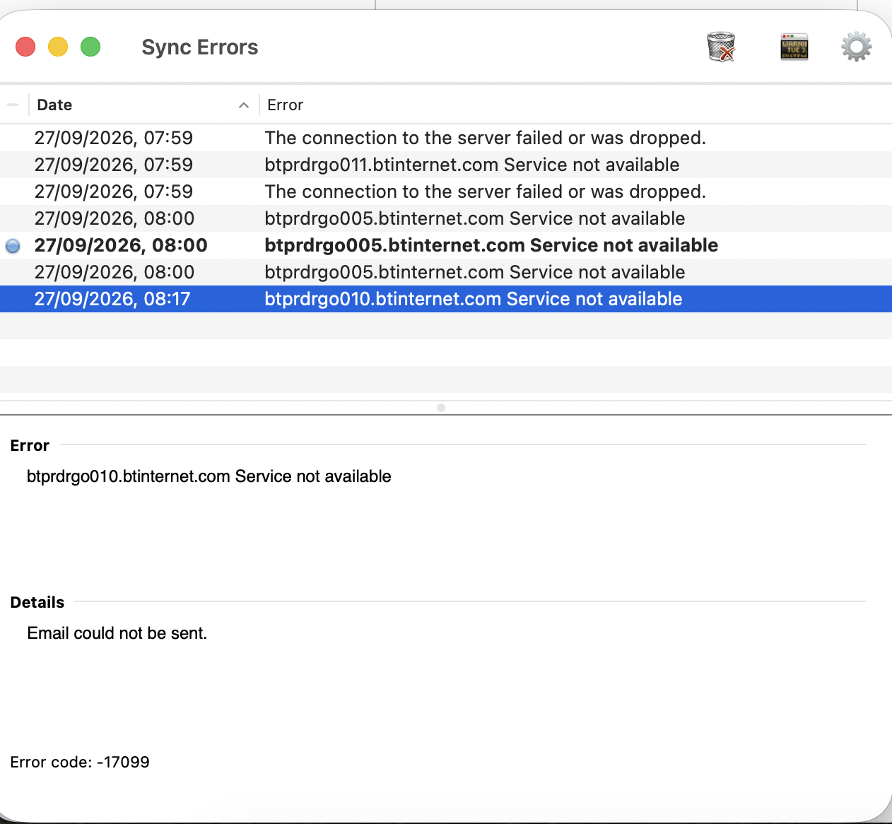 Outlook error Screenshot 2026-09-27 at 08.17.45