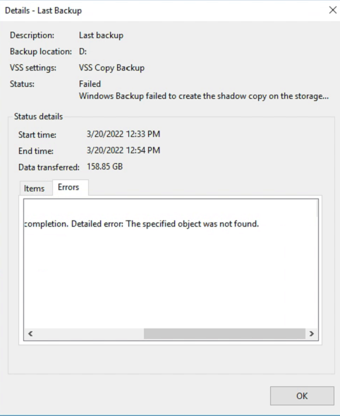 Windows server 2016 backup failing. - Microsoft Q&A
