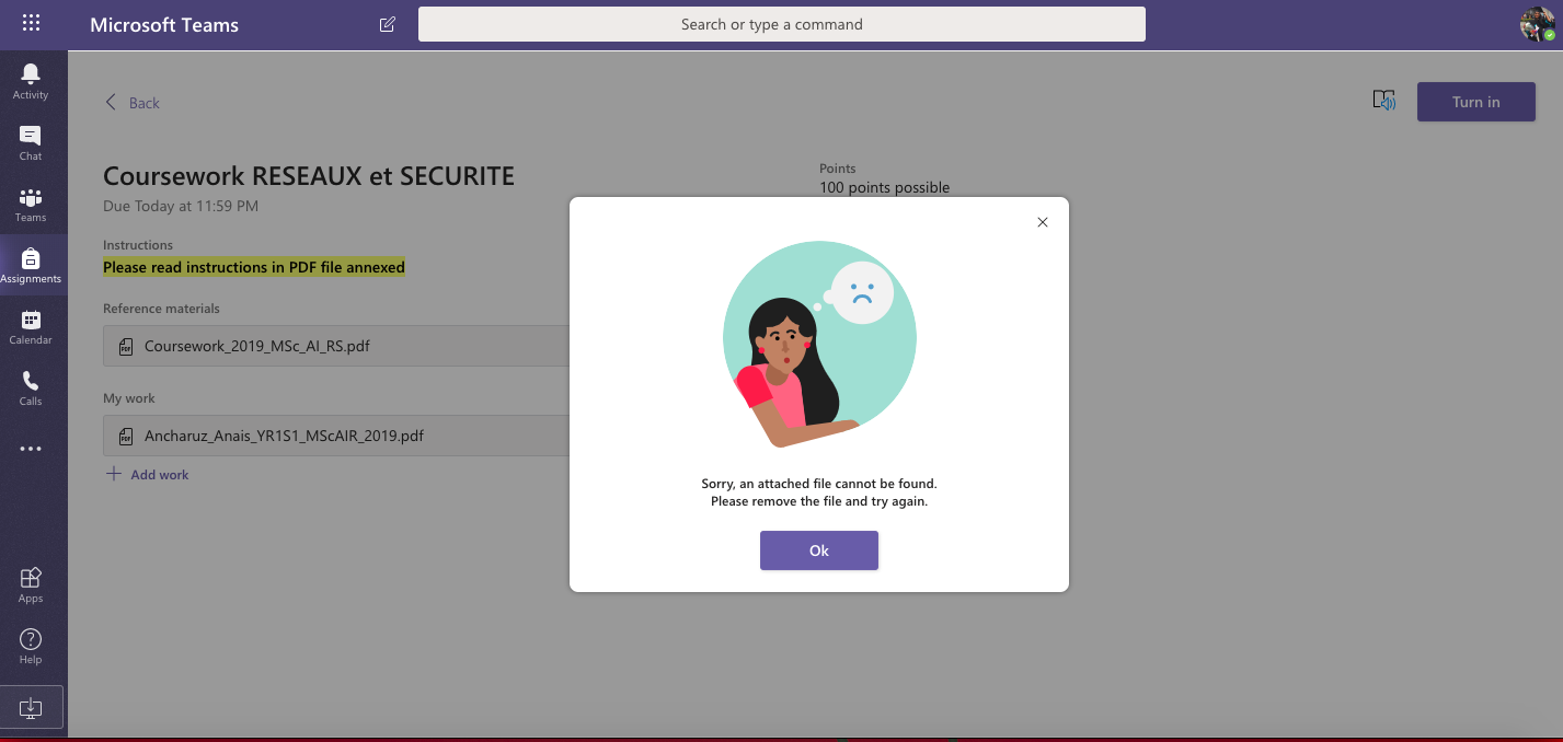 Couldn't turn in assignment in Microsoft Teams - Microsoft Q&A