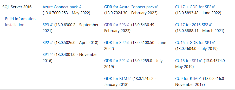SQL Server 2016 Service pack and CU update - Microsoft Q&A