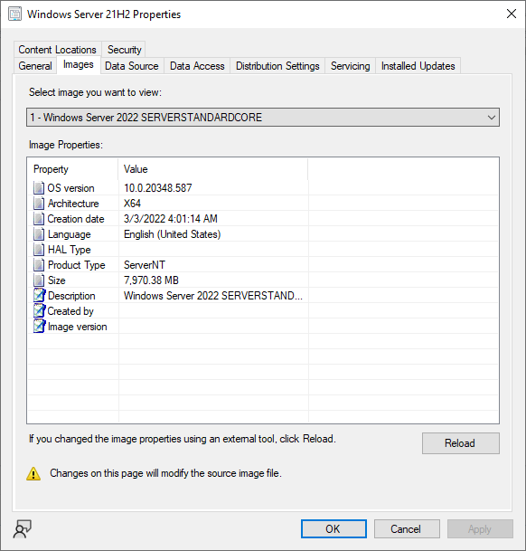 Reloading an operating system image with previously applied updates ...