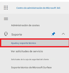 Centro de administración de Microsoft 365Administración de costesSoporteAyuda y soporte técnicoVer solicitudes de servicioSolicitudes de la caja de seguridad del clienteSoporte técnico de Microsoft Surface